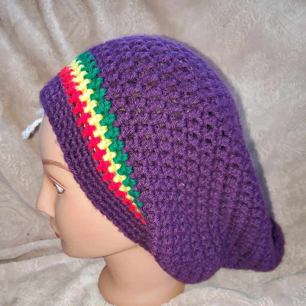 Crocheted long adult slouchy beanie hat